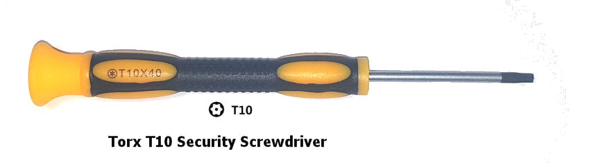 Torx T10 security screwdriver required to access the connector plugs